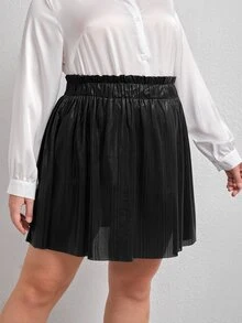 Plus Paper Bag Waist Skirt - Black - View 5