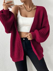 SHEIN Essnce Open Front Drop Shoulder Cardigan - Burgundy - View 1