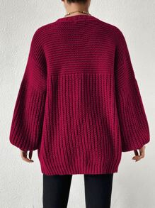 SHEIN Essnce Open Front Drop Shoulder Cardigan - Burgundy - View 2