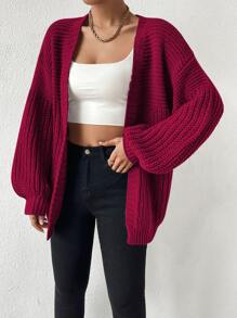 SHEIN Essnce Open Front Drop Shoulder Cardigan - Burgundy - View 4