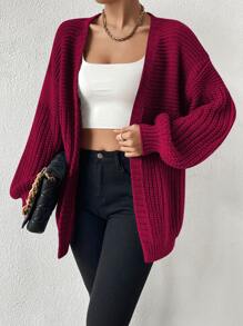 SHEIN Essnce Open Front Drop Shoulder Cardigan - Burgundy - View 5