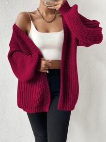 SHEIN Essnce Open Front Drop Shoulder Cardigan - Burgundy - View 6