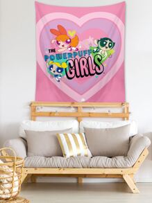 The Powerpuff Girls | ROMWE 心形和卡通圖案掛毯 - 彩色 - 查看 2