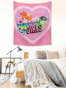 The Powerpuff Girls | ROMWE 心形和卡通圖案掛毯 - 彩色 - 查看 4