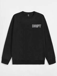 ROMWE MEN Guys Car & Letter Graphic Sweatshirt - Black - View 2