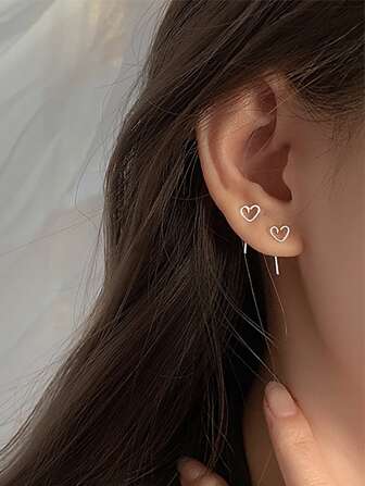 1對歐美時尚簡約風格的鐵製心形噴漆和電鍍女士耳釘,節日和日常穿戴禮物
