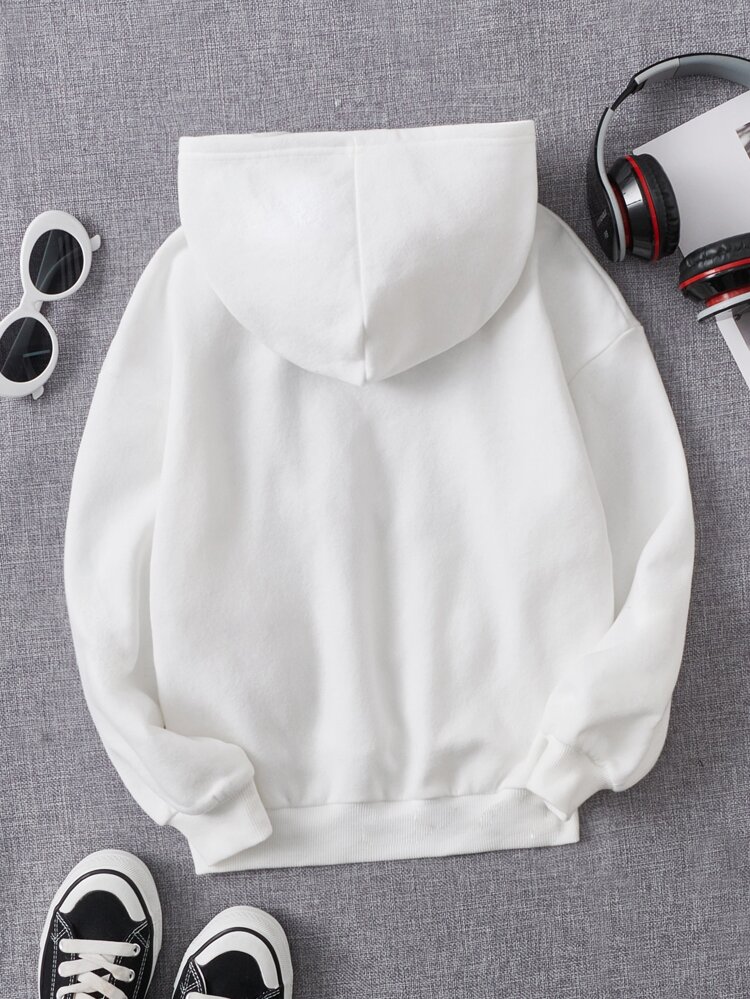 Teens Tween Girl' White Knitted Sweatshirt With Letter Embroidery, Loose Fit Casual College Style Versatile Sweatshirt,In Fall/Winter