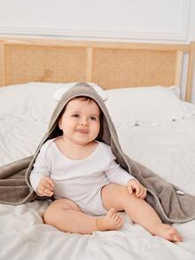 1pc Baby Cartoon Ear Decor Plush Swaddling Blanket - Grey - View 4