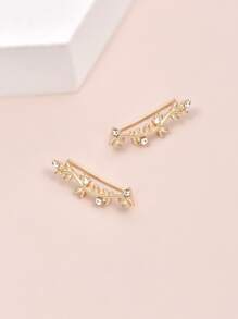 Rhinestone Decor Leaf Design Stud Earrings - Vàng - Xem 2