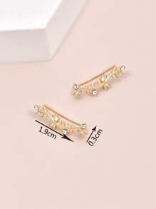Rhinestone Decor Leaf Design Stud Earrings - Vàng - Xem 3