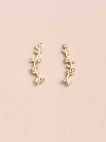 Rhinestone Decor Leaf Design Stud Earrings - Vàng - Xem 4