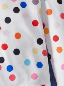 SHEIN 少女休闲常规款圆领波点印花泡泡袖衬衫 - 白色 - 查看 4