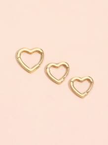 3pcs Heart Design Hoop Earring Copper Jewelry - Yellow Gold - View 2