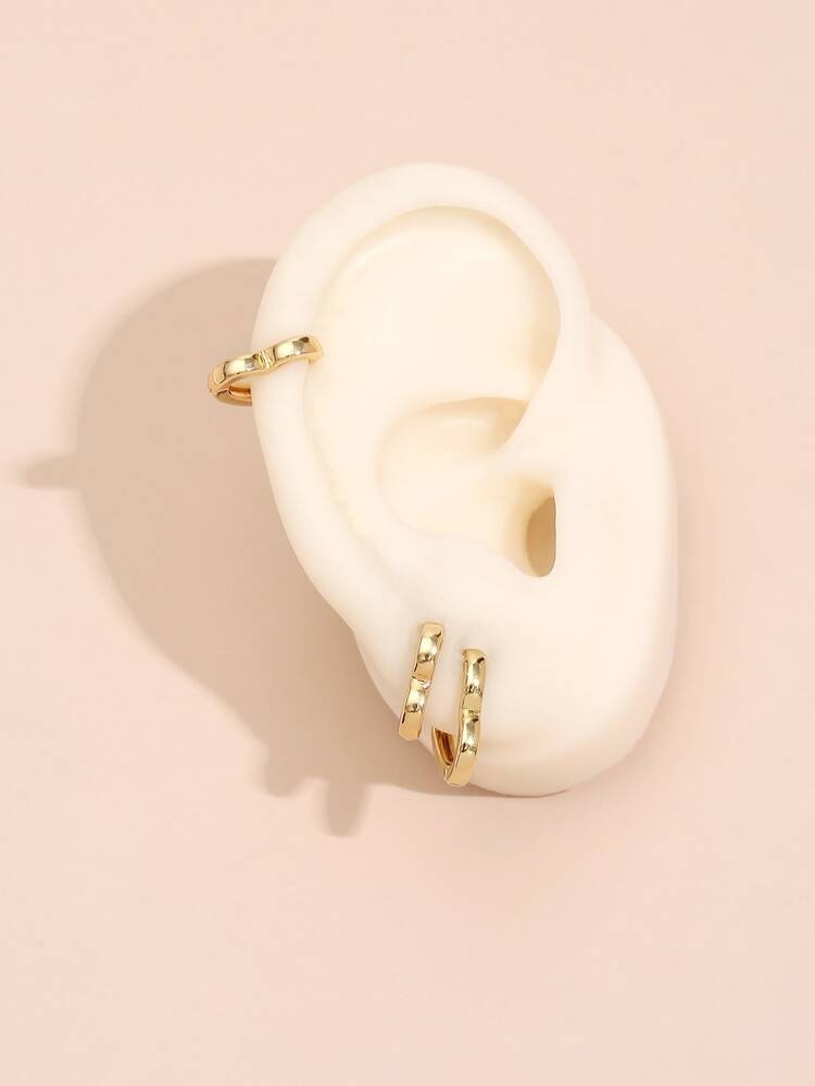 3入組愛心設計圓耳環銅首飾類 - 金黃色 - 查看 3