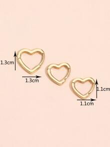 3pcs Heart Design Hoop Earring Copper Jewelry - Yellow Gold - View 5