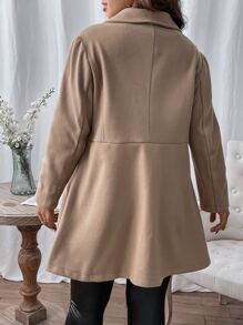 SHEIN Clasi Plus Waterfall Collar Overcoat - Khaki - View 2