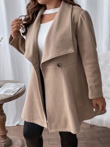 SHEIN Clasi Plus Waterfall Collar Overcoat - Khaki - View 5