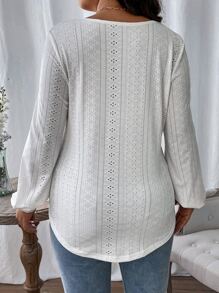 Calvaya Plus Eyelet Embroidery Lantern Sleeve Tee - White - View 2