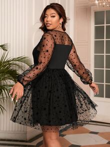 Vestido con estampado de estrella y luna de malla - Negro - Ver 2