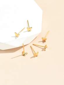 3對蝴蝶耳釘銅首飾類 - 金黃色 - 查看 3