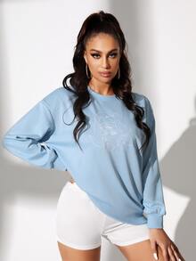 SHEIN SXY 人物刺繡落肩袖運動衫