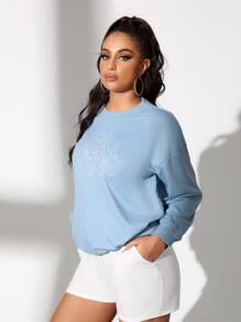 SHEIN SXY 人物刺繡落肩袖運動衫