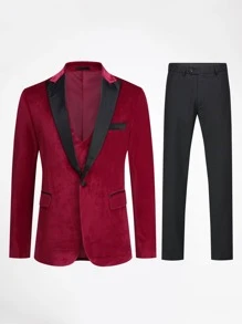 CLOUDSTYLE Men Colourblock Lapel Neck Blazer & Straight Leg Trousers - Multicolor - View 1