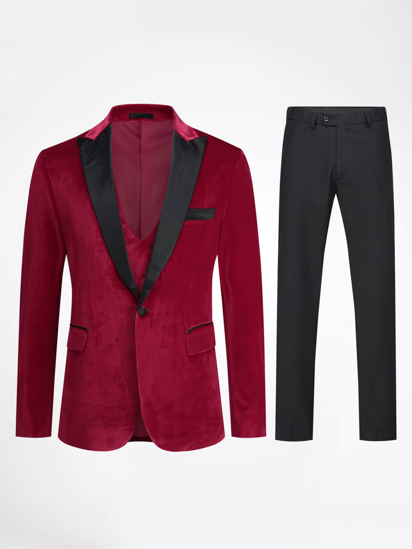 CLOUDSTYLE Men Colourblock Lapel Neck Blazer & Straight Leg Trousers - Multicolor - View 1