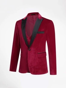 CLOUDSTYLE Men Colourblock Lapel Neck Blazer & Straight Leg Trousers - Multicolor - View 11