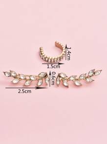 2pcs Rhinestone Leaf Design Stud Earring & 1pc Ear Cuff
