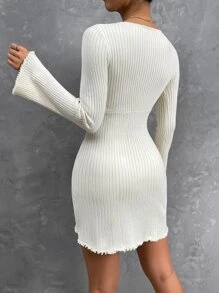 Chiquease Tie Front Flounce Sleeve Jumper Dress - Apricot - View 2