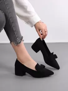 Neue Frühling/Herbst Lässig Vielseitige Damenschuhe, Spitzschuh mit Absatz, Weiche Sohle, Schleife, Schwarze Pumps