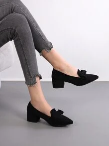 Neue Frühling/Herbst Lässig Vielseitige Damenschuhe, Spitzschuh mit Absatz, Weiche Sohle, Schleife, Schwarze Pumps