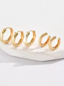 3pcs Minimalist Hoop Earring & 1pair Ear Cuffs Copper Jewelry