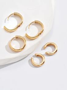 3pcs Minimalist Hoop Earring & 1pair Ear Cuffs Copper Jewelry