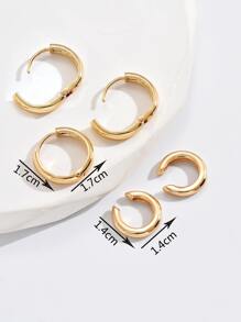 3pcs Minimalist Hoop Earring & 1pair Ear Cuffs Copper Jewelry