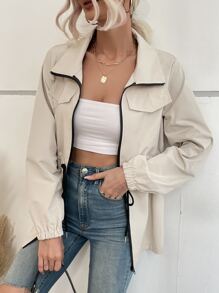 SHEIN Unity Flap Detail Drawstring Waist Coat - Apricot - View 1