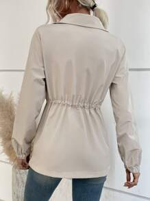 SHEIN Unity Flap Detail Drawstring Waist Coat - Apricot - View 2