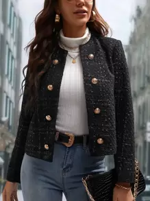 Editum Double Breasted Open Front Jacket In Fall/Winter - Black - View 4