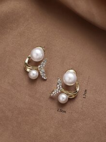 Andkiss Rhinestone Fish Tail & Faux Pearl Decor Earring Jackets - Multicolor - View 3