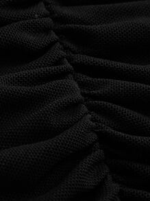 SHEIN ICON Off Shoulder Flounce Sleeve Ruched Mesh Crop Top - Black - View 4
