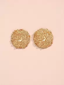 Textured Round Stud Earrings - Yellow Gold - View 2