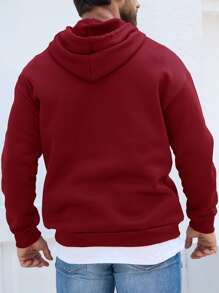 Manfinity Homme 1pc Men's Loose Fit Mountain And Slogan Print Drawstring Hoodie - Burgundy - View 2