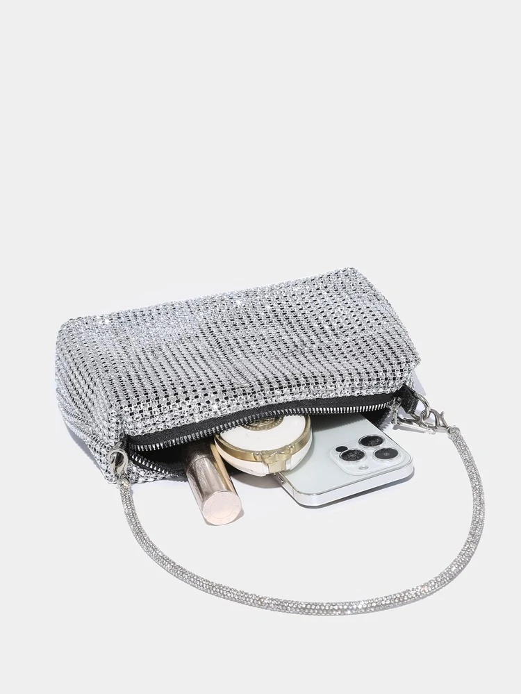 Lightweight, Business Casual Rhinestone Decor Bucket Bag Mini Drawstring Design, Clear Bag Faux Pearl Bag Evening Bag, Dinner Bag Glamorous, Elegant, Exquisite, Quiet Luxury Rhinestone For Party Girl, Woman, Bride Perfect For Party, Dinner/Banquet Christmas Party Dress, Glamorous Rhinestone Bag, Perfectly Matching With Bridal Party, Best Choice Elegant Bag For Bridal Shower ,Wedding , Wedding