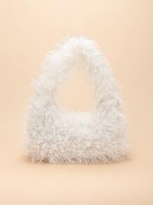 Minimalist Fuzzy Shoulder Bag - Beige - View 1