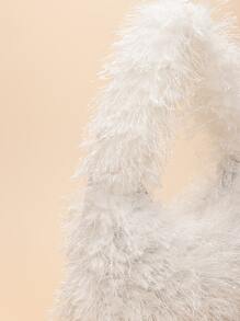 Minimalist Fuzzy Shoulder Bag - Beige - View 4