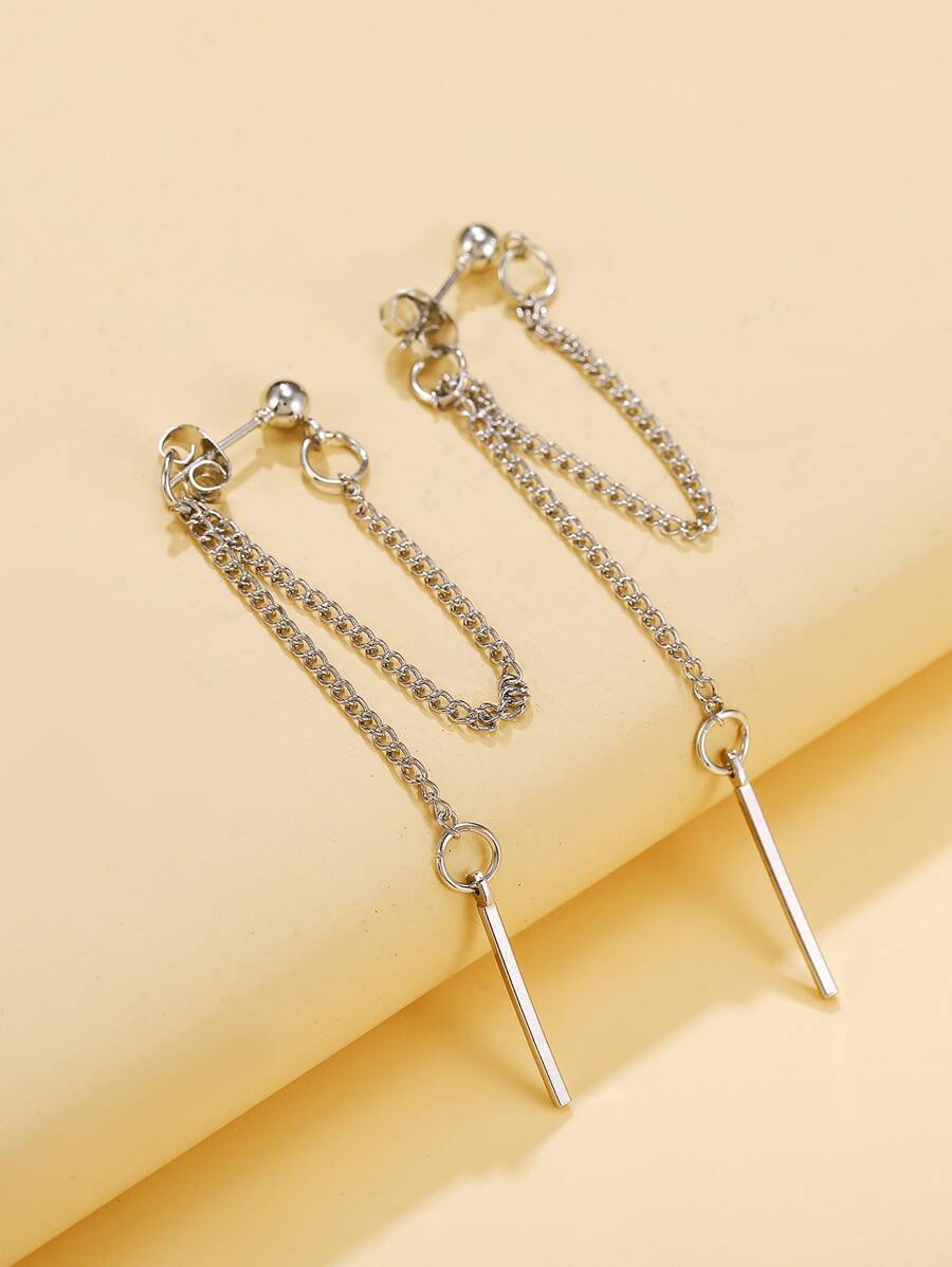 Hoa tai hình chữ nhật thả - Bạc - Xem 1