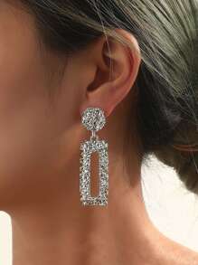 Hoa tai thả hình học bằng kim loại có kết cấu - Bạc - Xem 1