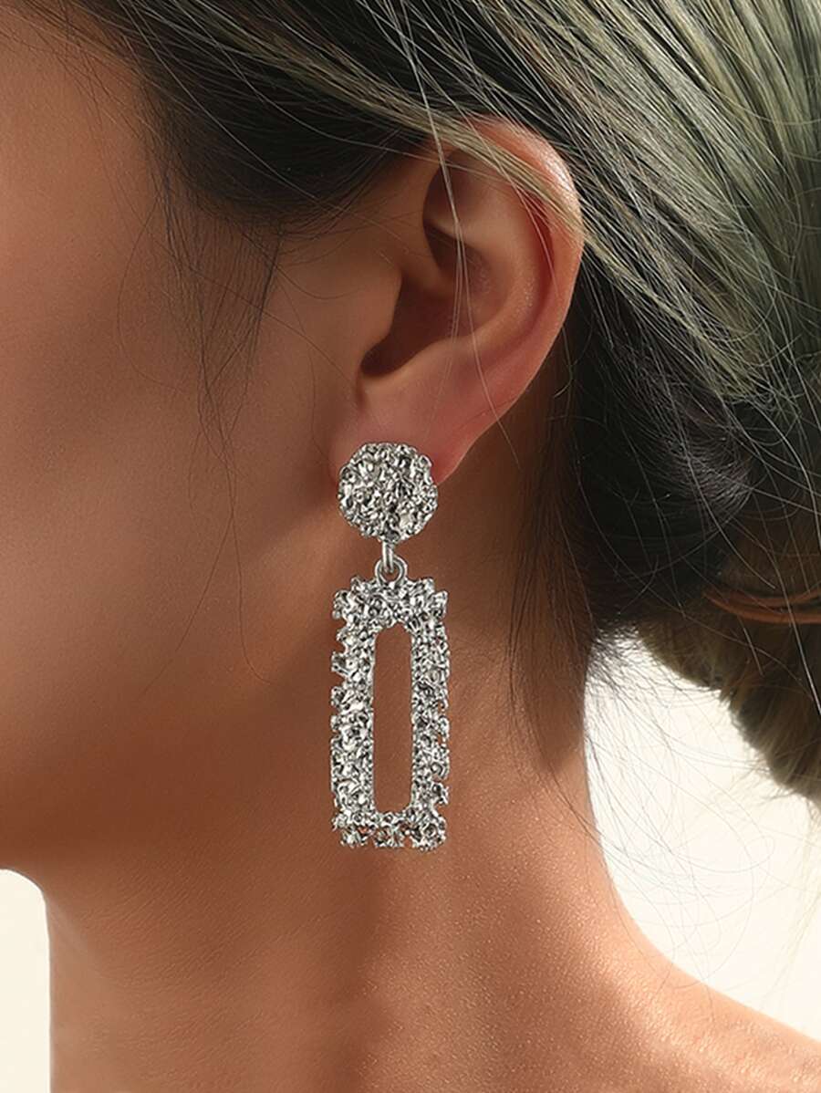 Hoa tai thả hình học bằng kim loại có kết cấu - Bạc - Xem 1