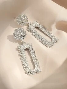 Hoa tai thả hình học bằng kim loại có kết cấu - Bạc - Xem 3